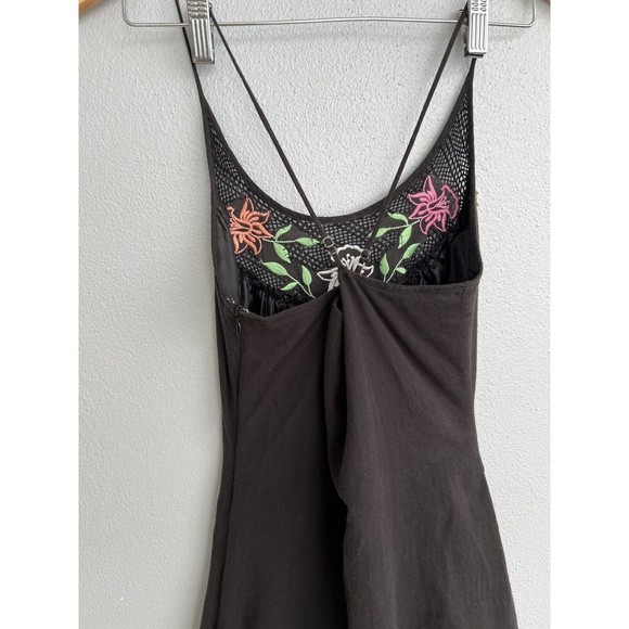 VTG Sweetees Embroidered Floral Black Zip Up Dress Boho Womens Size 8 - Picture 9 of 15